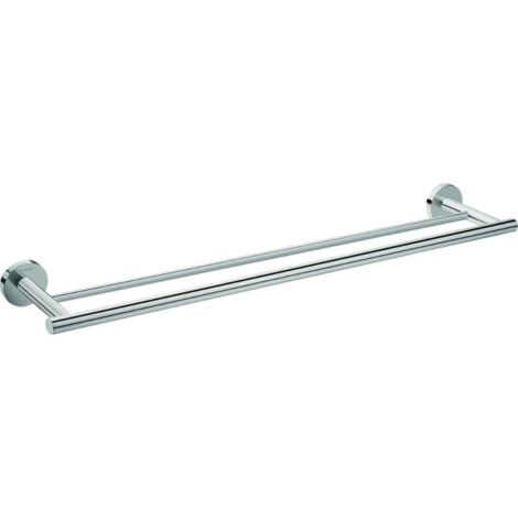 Hansgrohe – Porte-serviette double mural en laiton chromé – Longueur 644 mm – Fixation invisible – Distance de perçage 600 mm – Matériel de fixation métal