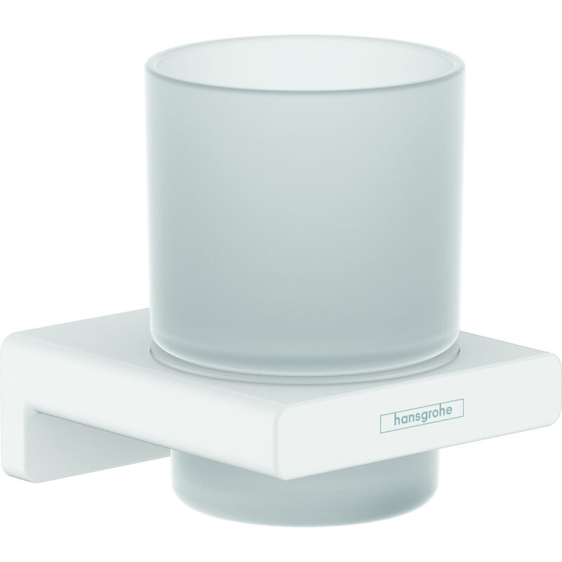 Hansgrohe - AddStoris - Porte-verre pour brosse à dents et dentrifrice avec support, verre mat / blanc mat 41749700
