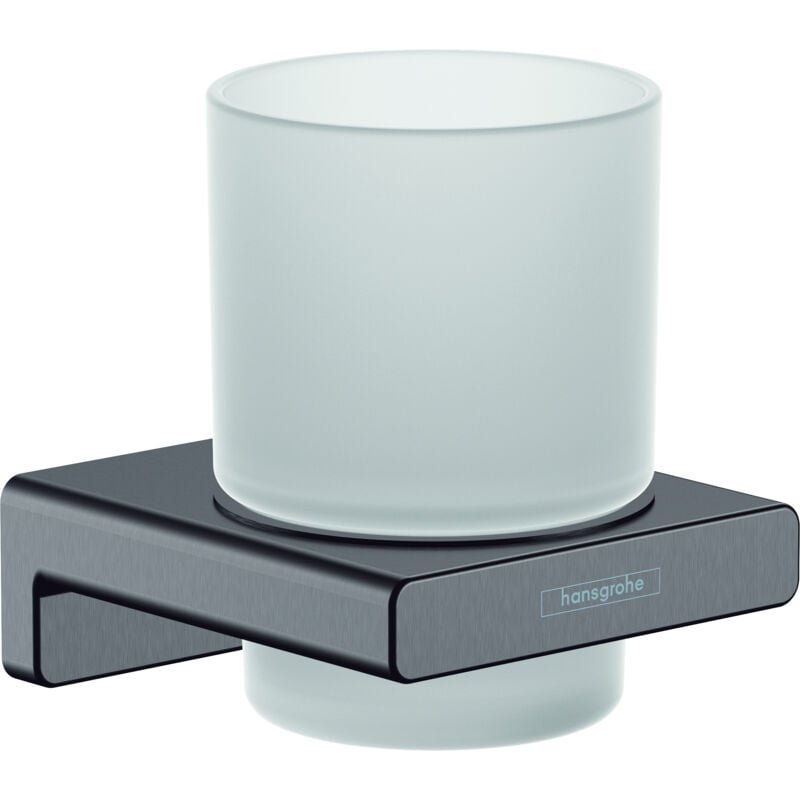 AddStoris - Porte-verre pour brosse à dents et dentrifrice avec support, verre mat / chrome noir brossé 41749340 - Hansgrohe