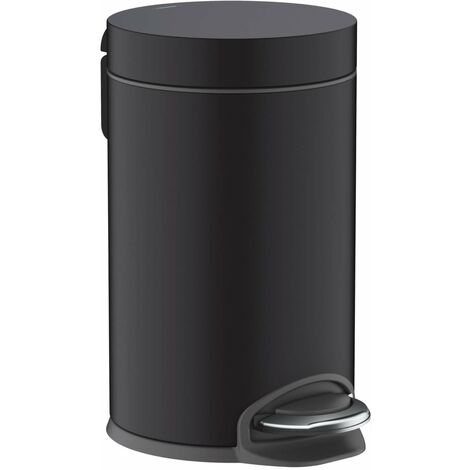 Hansgrohe – Poubelle à pédale 41775670 3 l – Ø 170 mm, hauteur 410 mm – Métal et plastique noir mat – Fonction SoftClose silencieuse