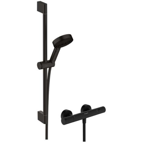 Hansgrohe Pulsify Select S - Conjunto de ducha con termostato, 3 chorros, EcoSmart, negro mate 24272670