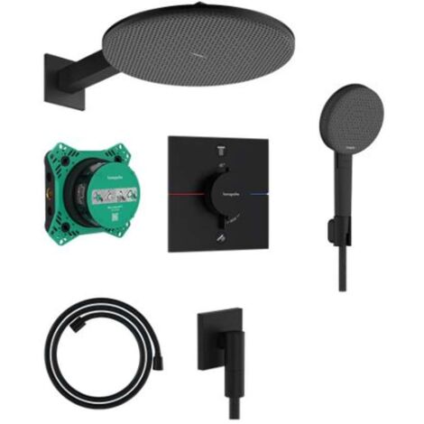 Hansgrohe Raindance Alive S - Set de douche avec thermostat à encastrer, diamètre 30 cm, 3 jets, noir mat 24630670