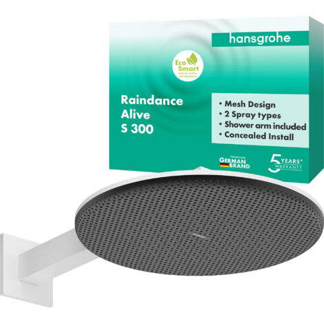 Hansgrohe Raindance Alive S - Soffione doccia, diametro 30 cm, 2 getti, EcoSmart, bianco opaco 24541700