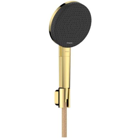 Hansgrohe Raindance Alive Select S - Set de cabezal de ducha, soporte y manguera, 3 chorros, EcoSmart, acabado dorado pulido 24611990