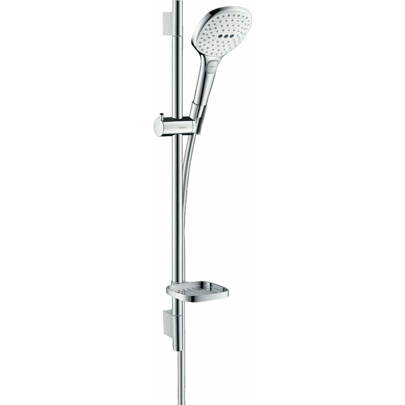 

Hansgrohe Raindance Select E Set de ducha 120 3jet con barra de ducha de 65 cm y jabonera, 26620, color: Cromado / Blanco - 26620400