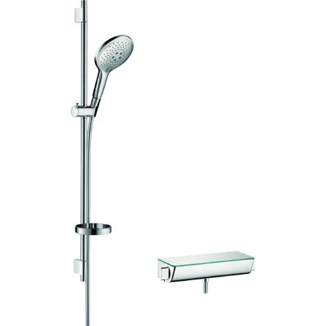 hansgrohe Raindance Select S Brausesystem Aufputz 150 3jet mit Ecostat Thermostat und Brausestange 90 cm Chrom, 27037000