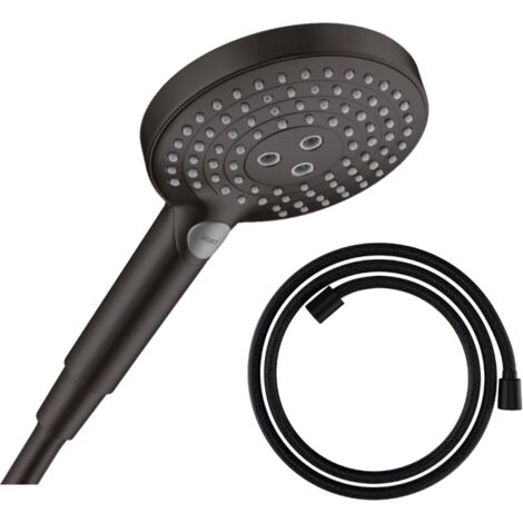 HANSGROHE Raindance Select S EcoSmart 120 rociador 3 chorros negro mate + flexo de ducha HANSGROHE Designflex 160 cm negro mate