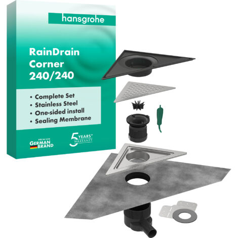 hansgrohe RainDrain Corner Komplettset Punktablauf 240x240mm, Edelstahl gebürstet