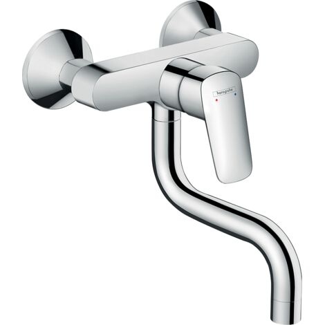 Hansgrohe – Robinet mural de cuisine – Mitigeur chrome – Hauteur sous bec 199 mm – Projection 150 mm – Amplitude de rotation 220° – Compatible chauffe-eaux