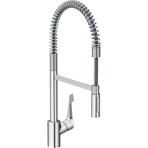 Hansgrohe – Mitigeur de cuisine semi-professionnel 2 jets chromé – Douchette à jet normal et jet pluie – Hauteur sous bec 18,7 cm – Économie d'eau jusqu'à 60%