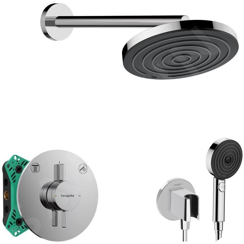 Hansgrohe - Set de douche avec mitigeur encastré, corps d'encastrement, diamètre 26 cm, 3 jets, chrome SANI21HHH000