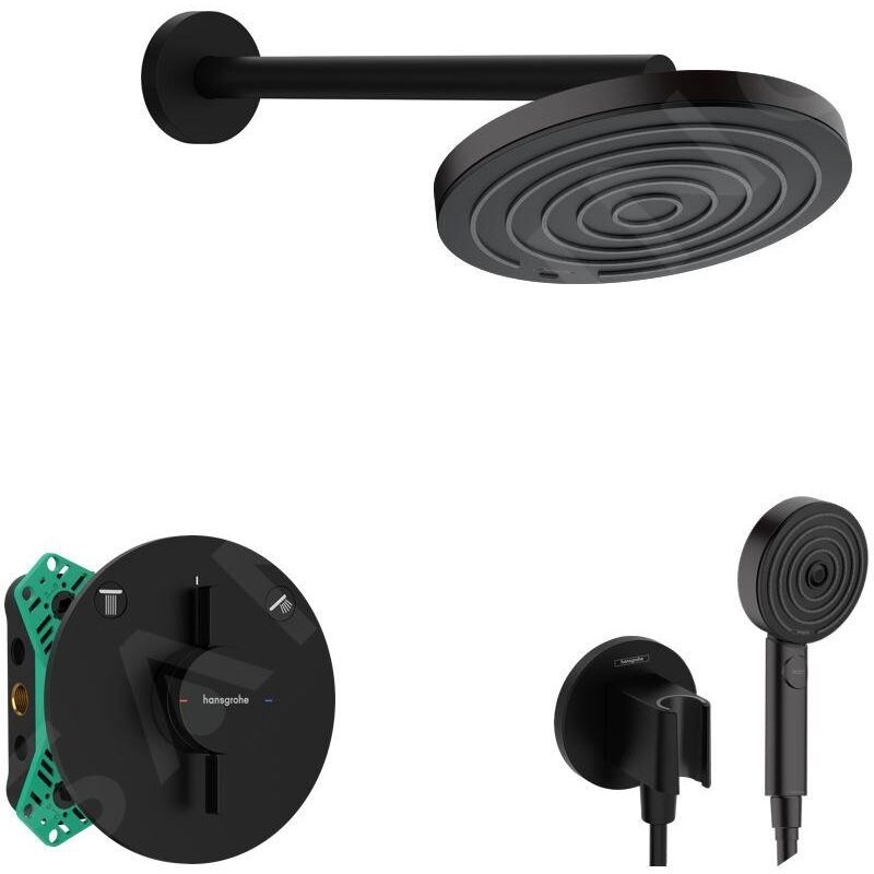 Hansgrohe - Set de douche avec mitigeur encastré, corps d'encastrement, diamètre 26 cm, 3 jets, noir mat SANI21HHH400
