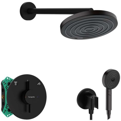 Hansgrohe - Set de douche avec mitigeur encastré, corps d’encastrement, diamètre 26 cm, 3 jets, noir mat SANI21HHH400