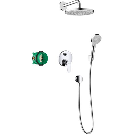 Hansgrohe – Set de douche encastré avec mitigeur Logis – Douche de tête Ø 240 mm – 3 types de jets – Flexible 1250 mm – 27958000