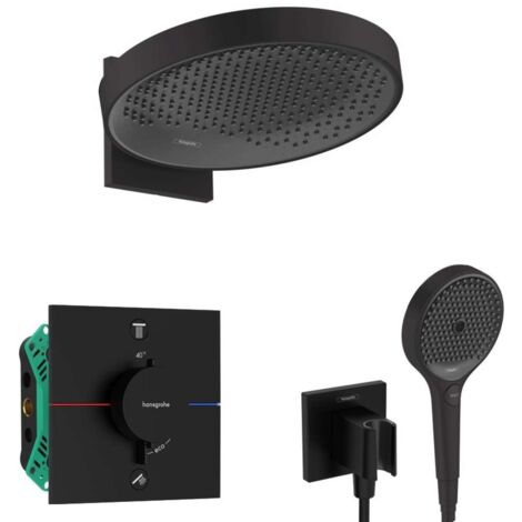 Hansgrohe – Set de douche encastré avec thermostat – Douche de tête 360mm – 3 jets – Corps d’encastrement noir mat – SANI21HHH411