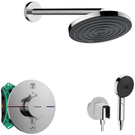 Hansgrohe - Set doccia con termostatico, da incasso, con corpo, diametro 26 cm, 3 getti, cromo SANI21HHH002