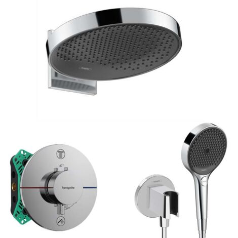 Hansgrohe - Set doccia termostatico ad incasso, con corpo incasso, diametro 36 cm, 3 getti, cromo SANI21HHH010