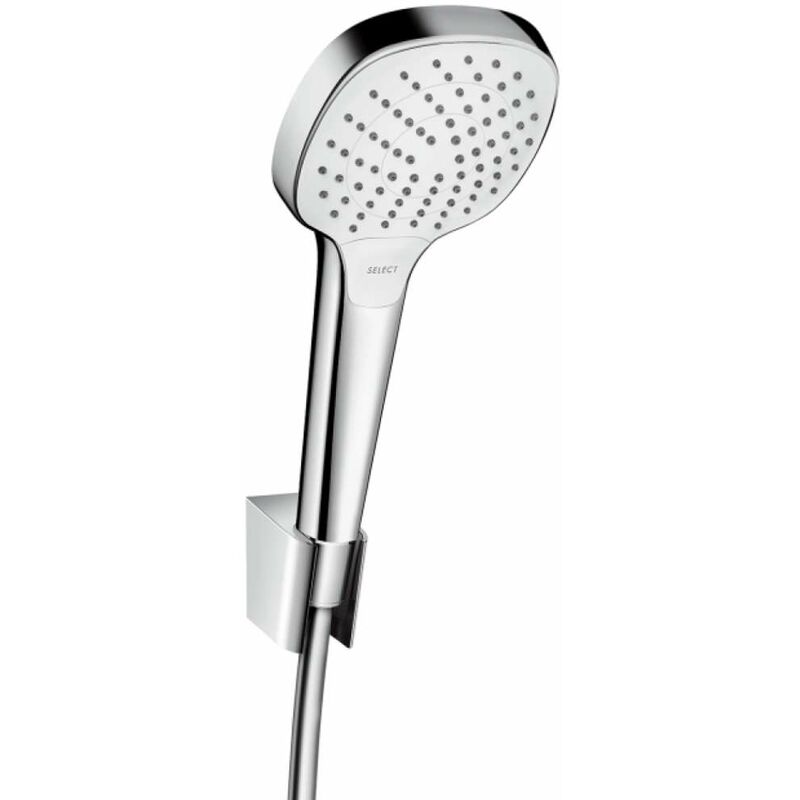 Hansgrohe - Croma Select e - Set de pommeau de douche, 3 jets, support et flexible 1,25 m, blanc/chrome 26425400