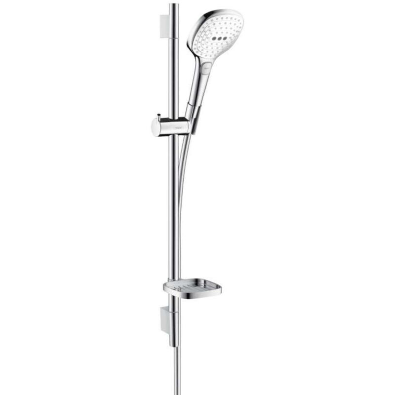 Hansgrohe - Set de douche 120 3jet EcoSmart 9 l/min avec barre Unica'S puro 65 cm et porte-savon blanc/chromé Raindance Select e