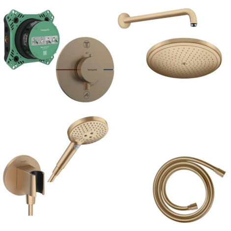 Hansgrohe ShowerSelect Ensemble de duoche - partie encastrable - thermostatique - pommeau - bras de douche - douchette avec support - flexible -