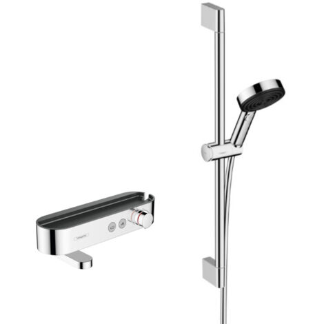 Hansgrohe ShowerTablet Select Set Mitigeur Thermostatique douche/bain + Douchette 105mm 3 jets + Flexible douche 160cm + Barre 65cm