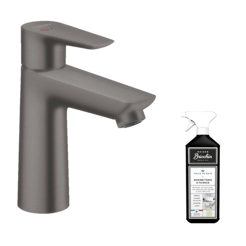 Mitigeur lavabo Hansgrohe Talis e 110 CoolStart sans tirette ni vidage noir chrome brossé + nettoyant Briochin