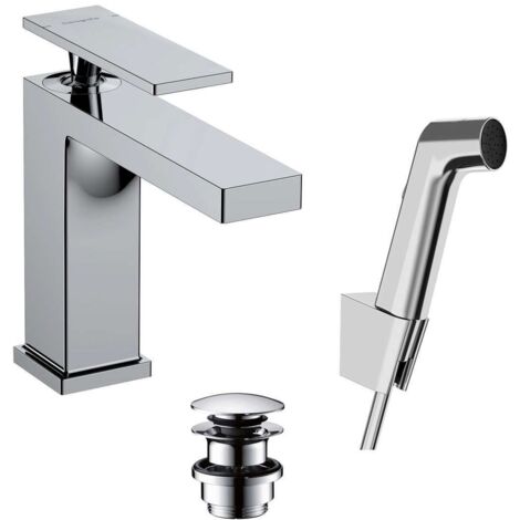 Hansgrohe Tecturis E - Grifo de lavabo con ducha de bidé, con desagüe Push-Open, EcoSmart, cromo 73210000