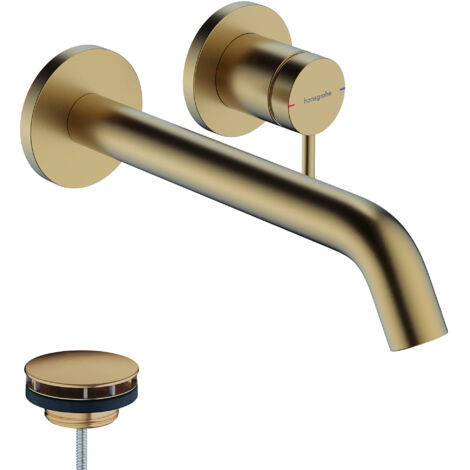 Hansgrohe Tecturis S - Grifo de lavabo empotrado, con desagüe, instalación de 2 agujeros,  EcoSmart, bronce cepillado 73351140