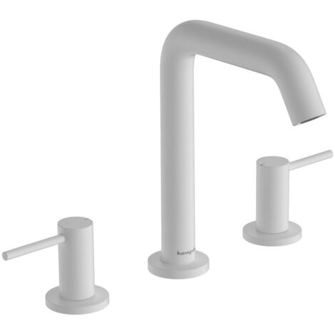 Hansgrohe Tecturis S - Waschtischarmatur mit Push-Open-Ablaufgarnitur, 3-Loch-Montage, EcoSmart, weiß matt 73330700