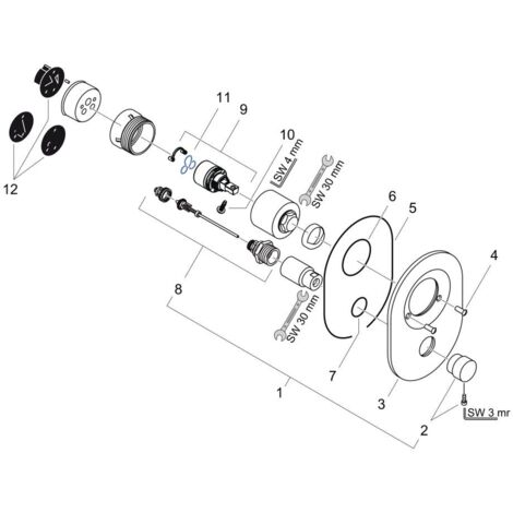 hansgrohe Umrüstset-Wannenmischer UP, Lo.Abst. 72mm, mit Zugknopf, chrom