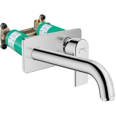 Hansgrohe Varnish Shape Mischer-Set für eingebautes Wandwaschbecken, 2 Ausgänge, Auslauf 207 mm + Unterputzkörper, Chrom