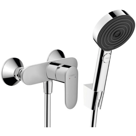 Hansgrohe Vernis Blend Set Mitigeur de douche + Douchette à main XXL 105mm 3 jets + Flexible de douche 125cm, support mural