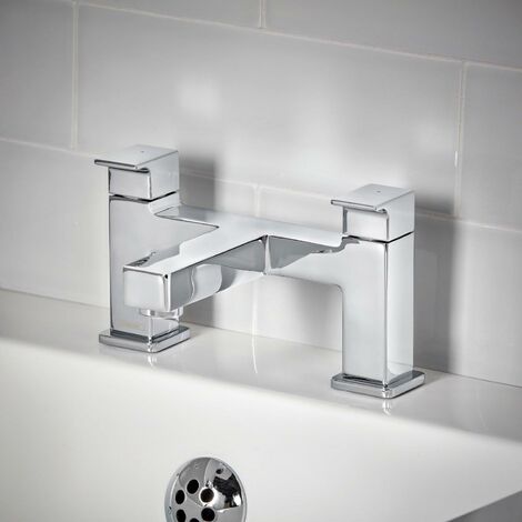 main image of "Hansgrohe Vernis Shape Bathroom Bath Mixer Tap Twin Lever Modern Square Chrome"
