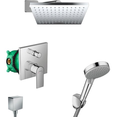 Hansgrohe Vernis Shape Conjunto de ducha empotrada todo en uno con ducha fija de 23 cm + teleducha de 2 chorros, Cromo (VernisShape-1)