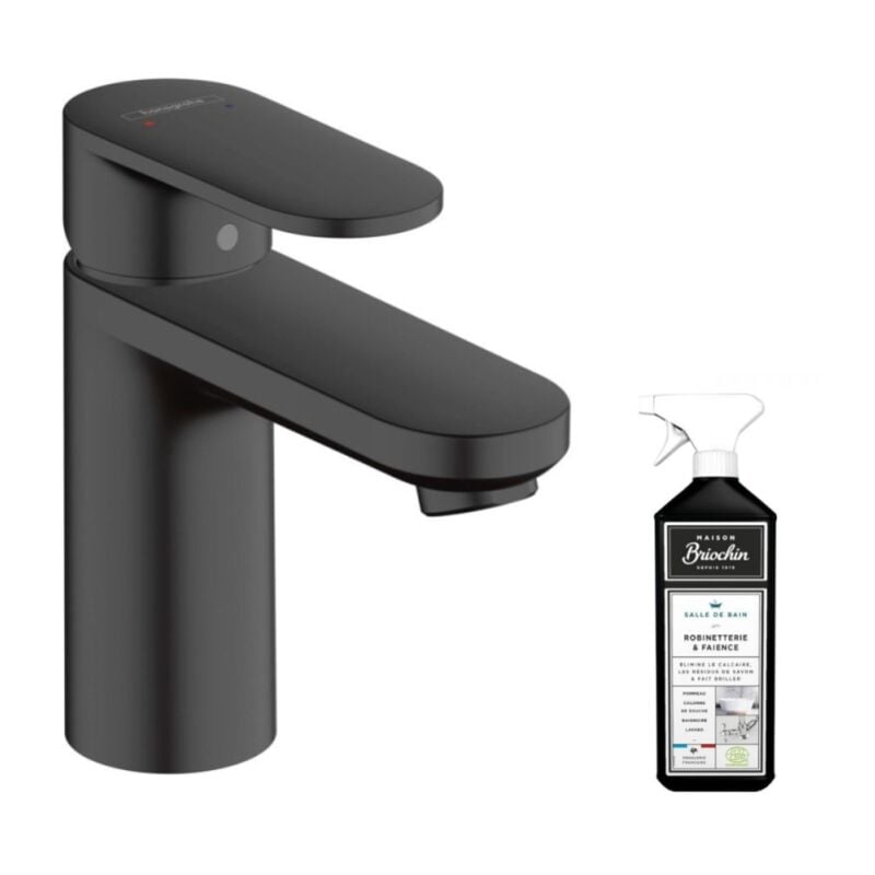 Mitigeur lavabo Hansgrohe 100 sans tirette ni vidage noir mat + nettoyant Briochin