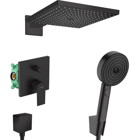 Hansgrohe Vernis Shape Pulsify All-in-One UP-Duschset mit Kopfbrause 300 XXL + Handbrause mit 3 Strahlarten, Mattschwarz