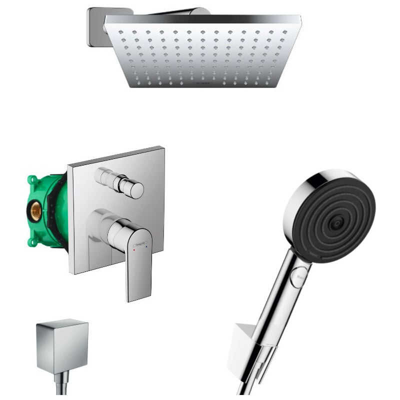 Hansgrohe Vernis Shape Pulsify Set de douche encastré tout en 1 avec douche de tête 230 XXL + Douchette 3 jets Performance