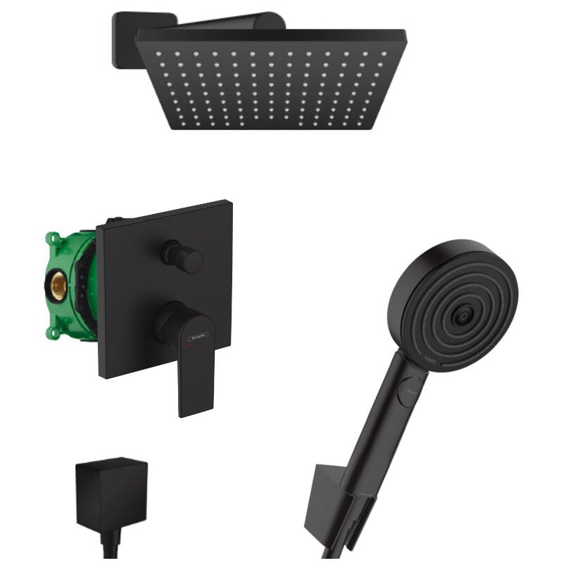 Hansgrohe - Vernis Shape Pulsify Set de douche tout en 1 avec Douche de tête 230 xxl + Douchette à main 3 jets, Noir mat