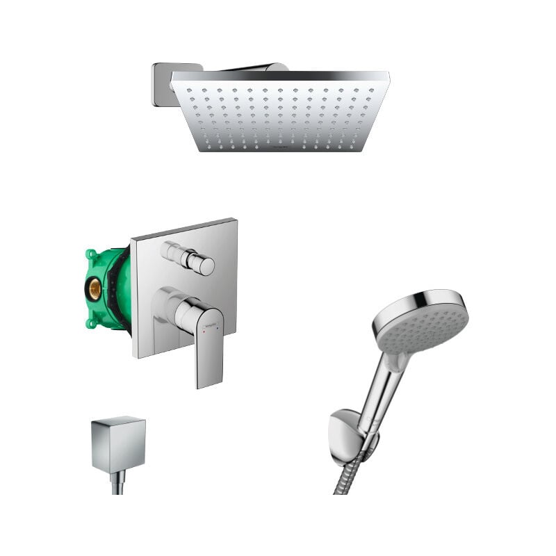 Hansgrohe Vernis Shape Set de douche encastré tout en 1 avec douche de tête 23cm + Douchette 2 jets, Chrome (VernisShape-1)