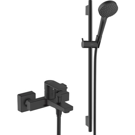 Hansgrohe Vernis Shape Set mitigeur bain/douche + Douchette à main 2 jets + Barre 65cm, Noir mat