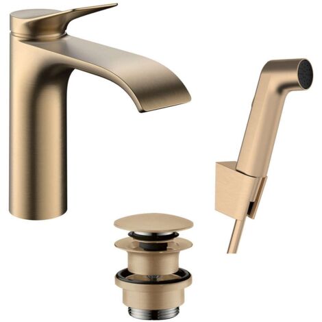 Hansgrohe Vivenis - Grifo de lavabo con desagüe Push-Open y ducha bidé, EcoSmart, bronce cepillado 75210140