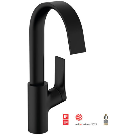 Hansgrohe Vivenis Mitigeur de lavabo 210 XL bec cascade avec tirette et vidage, noir mat (75030670)