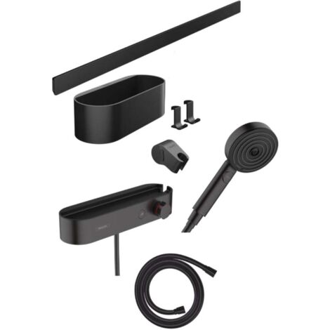 Hansgrohe WallStoris - Duschkopfset 105, 3 Strahlen, Thermostat und Badezimmerzubehör, Schwarz matt 24250670
