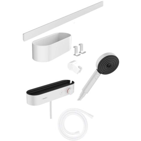 Hansgrohe WallStoris - Duschkopfset 105, 3 Strahlen, Thermostat und Badzubehör, Weiß matt 24250700