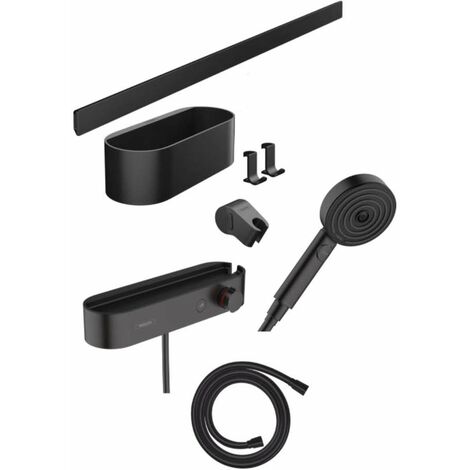 Hansgrohe WallStoris - Set doccetta 105, 3 getti, termostatico e accessori per bagno, nero opaco 24250670