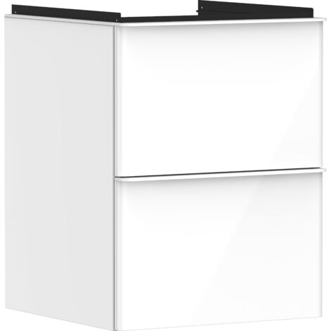 hansgrohe Xelu Q Waschtischunterschrank Weiß Hochglanz 480x475mm, Griff Mattweiß mit 2 Schubkästen für Handwaschbecken