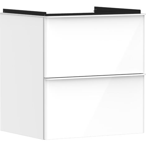 hansgrohe Xelu Q Waschtischunterschrank Weiß Hochglanz 580x475mm, Griff Mattweiß mit 2 Schubkästen für Waschtisch