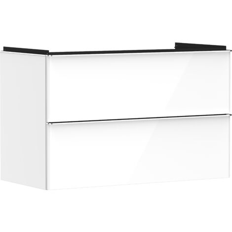 hansgrohe Xelu Q Waschtischunterschrank Weiß Hochglanz 980x475mm, Griff Chrom mit 2 Schubkästen für Waschtisch