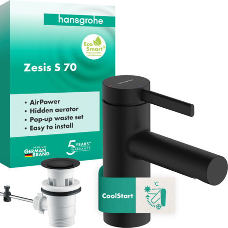 Hansgrohe Zesis S - Mitigeur de lavabo avec bonde, EcoSmart+, CoolStart, noir mat 74710670