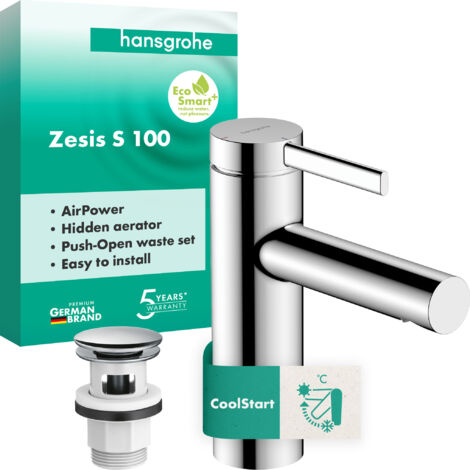 Hansgrohe Zesis S - Mitigeur de lavabo avec bonde Push-Open, EcoSmart+, CoolStart, chrome 74724000